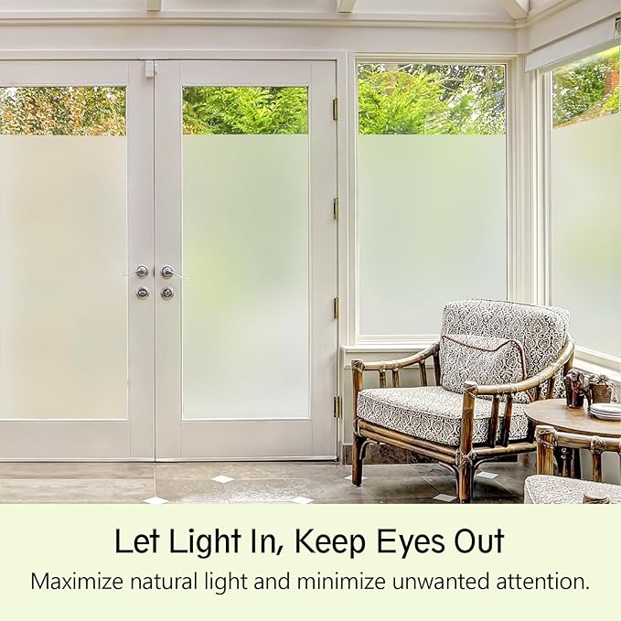 Frosted Glass Window Privacy Film - UV Sun Blocking Heat Control, Static Cling Removable & Reusable for Home, Bathroom, and Office (Frosted 23.6 Inch x 13.1 Feet)
