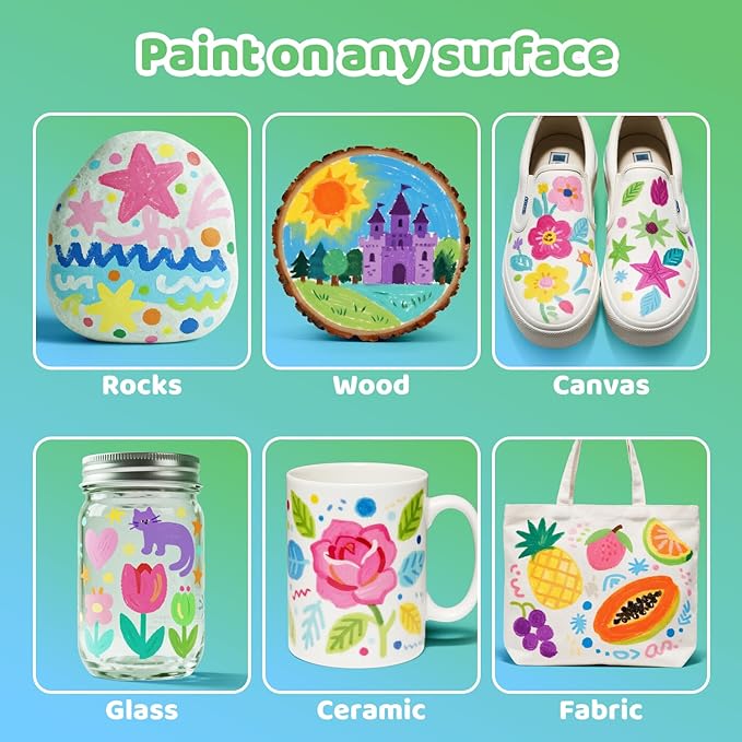 Guangna 12 Macaron Acrylic Paint Markers Set, Brush Tip Acrylic Paint Pens for Rock Painting, Wood, Glass, Paper, Coloring Book, Ceramic, Canvas, Water-Based Ink