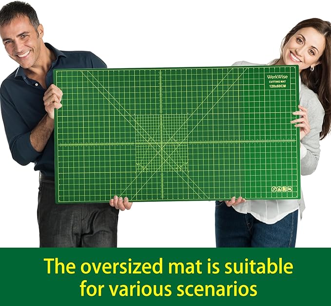 Large 23" x 47" Self Healing Sewing Mat, WerkWise Rotary Cutting Board, Double Sided 5-Ply 23x47 Inch Mat for Quilting, Sewing, Fabric, & Crafts, Designed for Use with Rotary Cutters (Green & Black)