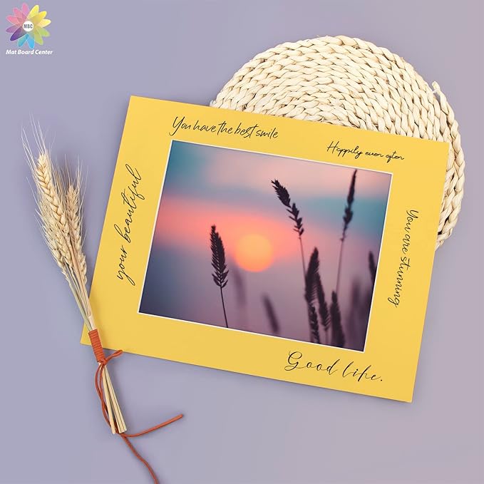 Mat Board Center, Pack of 10, 11x14 for 8x10 Deep Yellow Color Mats - Bevel Cut, Acid Free, 4-ply Thickness, White Core - for Pictures, Photos, Framing