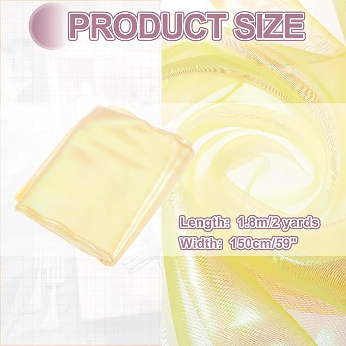 MECCANIXITY Iridescent Sheer Organza Fabric, 2 Yards x 59 Inches Solid Laser Holographic Shiny Fabric Organza Cloth for Wedding, Curtains, Costume, Photo Background, Yellow