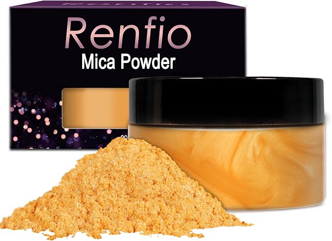 Renfio 100g Mica Powder Pigment Natural Fine Powdered Pigments Pearl Shimmer Epoxy Resin Dye for Painting Soap Making Slime Bath Bombs 3.5 Oz - Gold