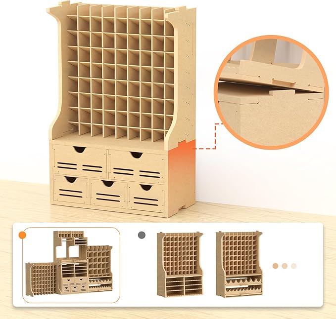 Large Capacity Plastic Model Tool Storage Paint Rack - Holds 72 Pieces, Compatible with Vallejo Modular Paint Rack, MDF Material, GK12