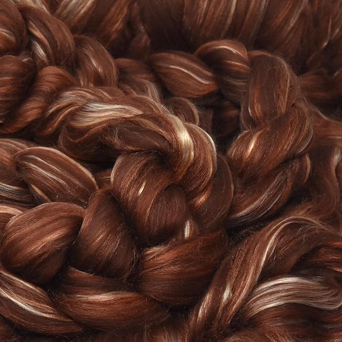 Merino Silk Luxe Tonal Designer Blend. Superfine Merino, Mulberry, Tussah Silk. Top Roving for Spinning or Felting. Cocoa Delight 1oz