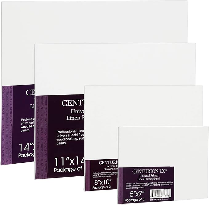 Centurion All-Media Primed Linen Panels - 4x4 3 Pack - 11oz Universal Primed Canvas Boards for Painting, Mounted on MDF Wood, Non-Warping, Ideal for Artists, Professionals, and Painters