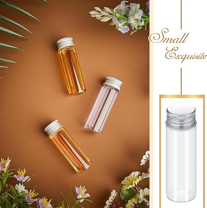 100 Pcs Small Clear Vials Spice Mini Jars with Lids Mini Glass Bottles with Screw Aluminum Metal Caps Tiny Jars Sample Containers for Powder Cream Cosmetic Jewelry Wedding (15 ml,Silver Caps)
