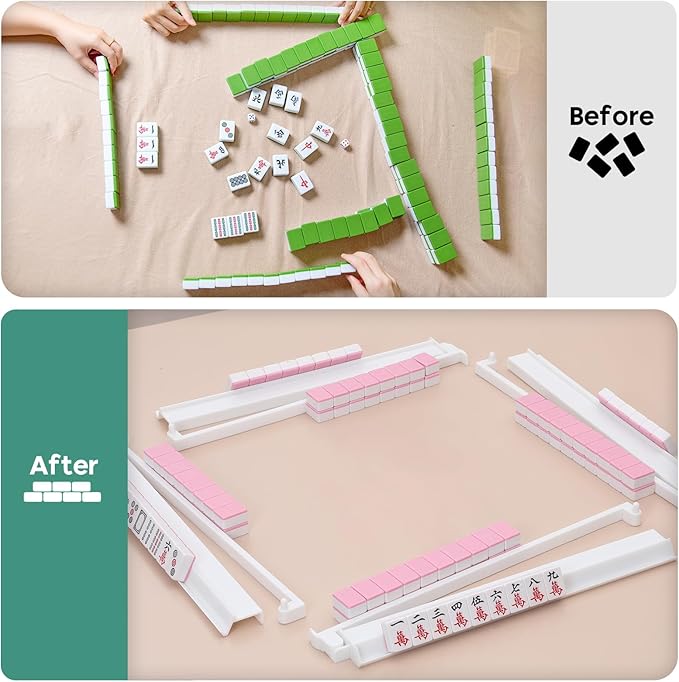 Mahjong Racks with Pushers Set of 4, Mahjong Tile Pushers and Racks, Acrylic Majiang Tile Holders Accessories (White)