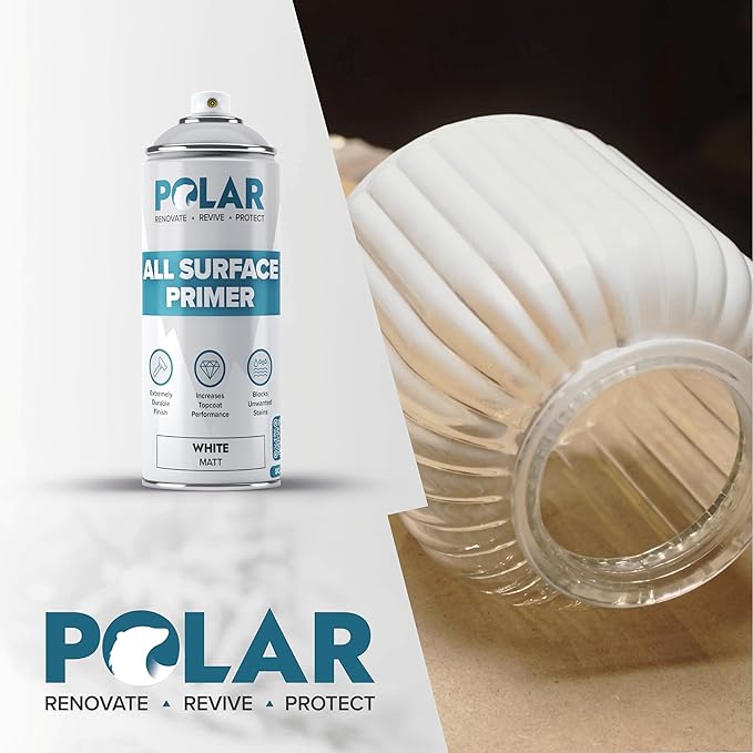 Polar All Surface Primer Matte White - 6 x 13.5 Fl Oz - Ideal for Wood, Metal, Plastic, Brick - Enhanced Adhesion & Quick Drying