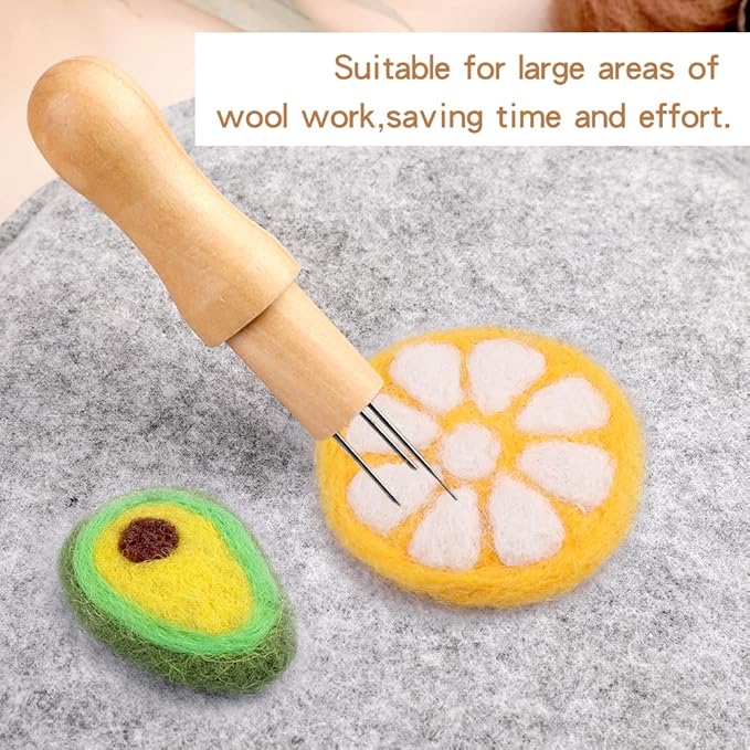 WONVOC Needle Felting Pad, 9.44 x 9.44 x 1.38 Inch, Grey Sponge Needle Felting Mat with Felting Needle Tool with 3 Needles Accommodates Any Felting Project