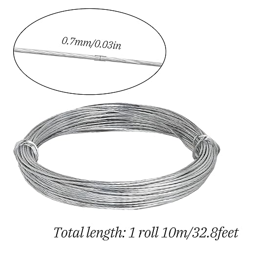 32.8 Feet/10m Stainless Steel Picture Hanging Wire, Heavy Duty Metal Wire for Photo Artwork and Picture Hanging (0.7mm/0.03in)