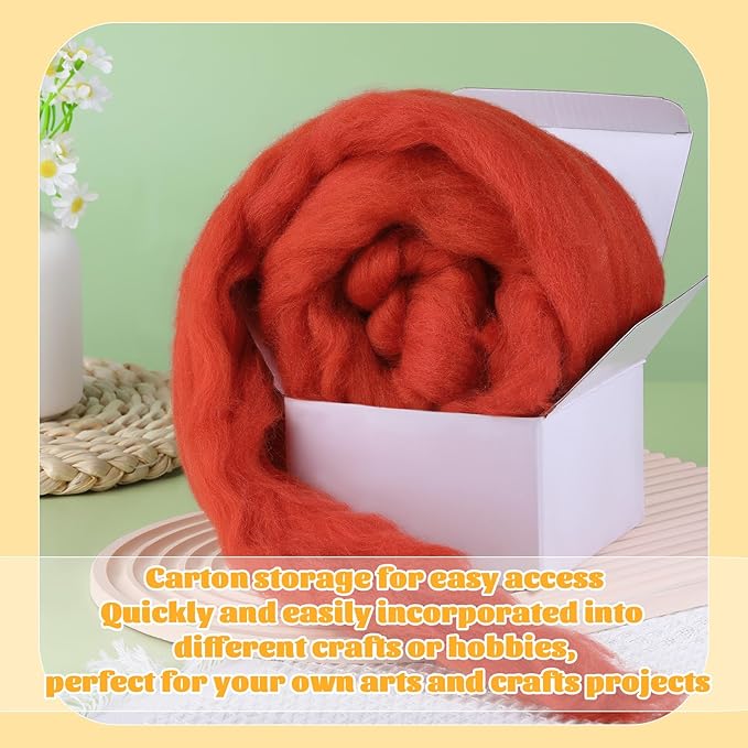 3.53oz Wool Roving Yarn, Fiber Roving Wool Top, Needle Felting Supplies, Pure Wools, Chunky Yarn, Spinning Wools for Needle Felting Wet DIY Hand Spinning (Dark red)