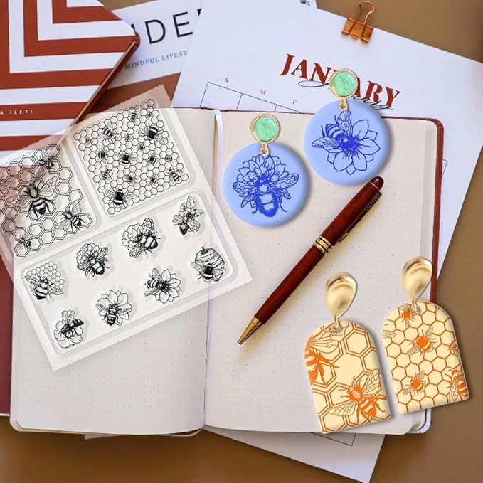 CHGCRAFT Polymer Clay Texture Sheets Bee Pattern Polymer Clay Texture Mat Insect Silicone Mat Silicone Molding Pattern Sheets for Pottery Earrings Jewelry Making