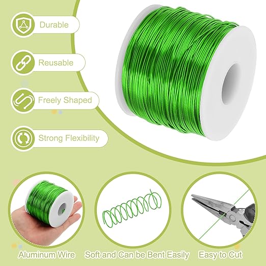 MECCANIXITY 18 Gauge Anodized Aluminum Craft Wire Bendable Bonsai Training Wire 492 Feet 1mm for Sculpting Crafts Wreath Floral Beading Jewelry Making, Green