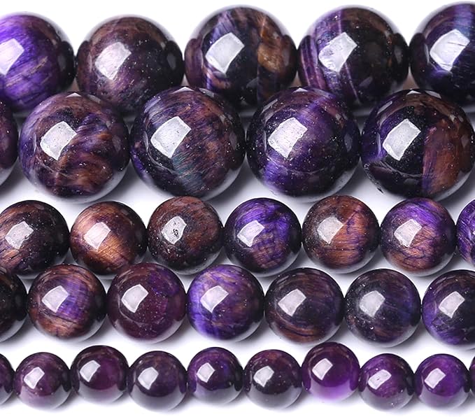 8MM Purple Tiger Eye Stone Beads Natural Gemstone Round Loose Beads for Jewelry and Bracelets Making 90pcs 2 Strands 32"