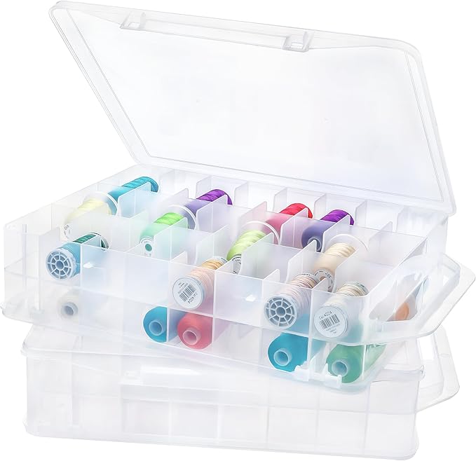 New brothread Pack of 2 Double-Sided Sewing Organizers, Thread Storage Boxes with 2x46 Grids, Clear Organizer Boxes for Embroidery Sewing Thread, Embroidery Floss, Needle, Beads, Small Crafts,Toy Cars