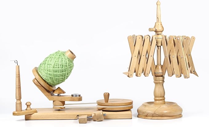 Wooden Yarn Winder with Swift – Manual Yarn Ball Winding Tool for Knitting and Crocheting – Combo Kit (Winder + Swift Beechwood)