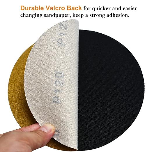 6-Inch No-Hole Hook and Loop Sanding Discs 120-Grit, Random Orbital Sandpaper for Automotive and Woodworking, 100-Pack