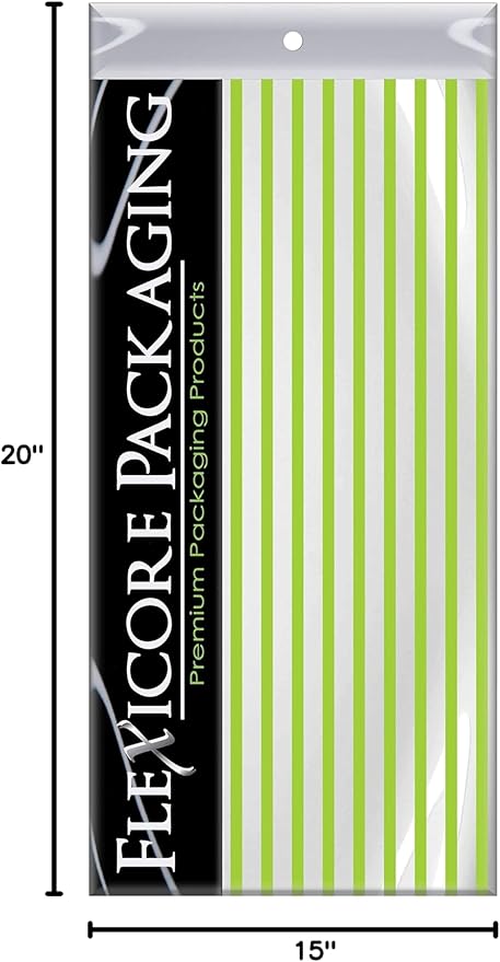 Flexicore Packaging Lime Green Pin Stripe Print Gift Wrap Tissue Paper Size: 15 Inch X 20 Inch | Count: 10 Sheets | Color: Lime Green Pin Stripe