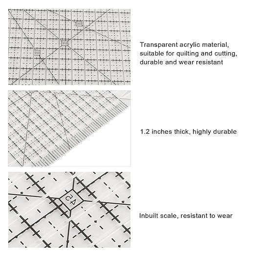 Pssopp Charming Shape Cut Ruler, Transparent Acrylic, Accurate Scale, Black Grid Line, Multifunction, Quilters Ruler, 25.5cm x 8.1in
