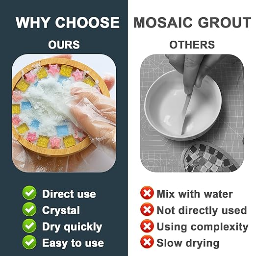 Professional Mosaic Grout for Crafts White - Quick-Dry Crystal Tile Grout with Contrast Color Technology, DIY Art Supplies for Mosaic Glass Decor, Handmade Gifts & Home Improvement Projects