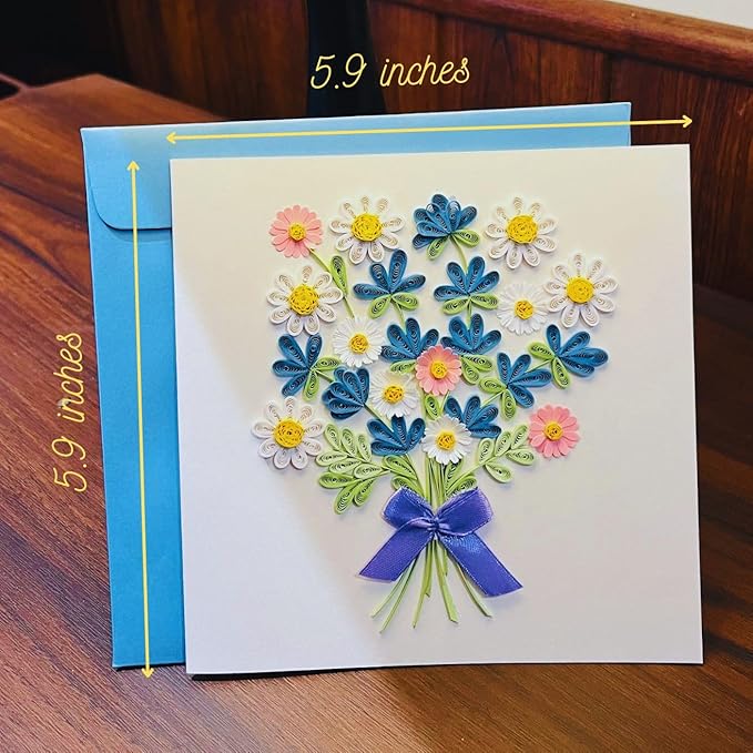 Quilling Cards, handmade card, quilled cards with Dedicated Paper Handmade Art for all occasions: Mother's day, Father's day, Birthday... daisy bouquet (Daisy bouquet)