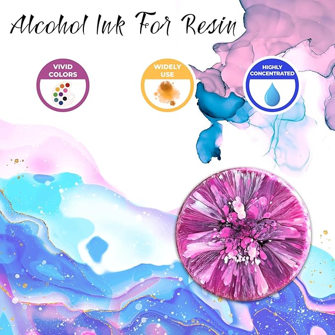 FansArriche Alcohol Inks for Resin, 16 Colors High Concentrated Alcohol Ink Set for Epoxy Resin, Alcohol-Based Resin Ink for Coasters, Fluid Painting Crafts, Tumbler Making, 10 ml Each