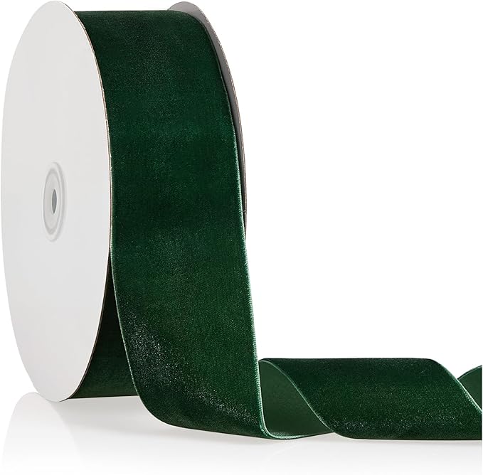 2" X 20 Yards Forest Green Velvet Ribbon for Christmas Tree Wreath Decoration Handmade Crafts Ornaments Gift Wrapping & Bow Making
