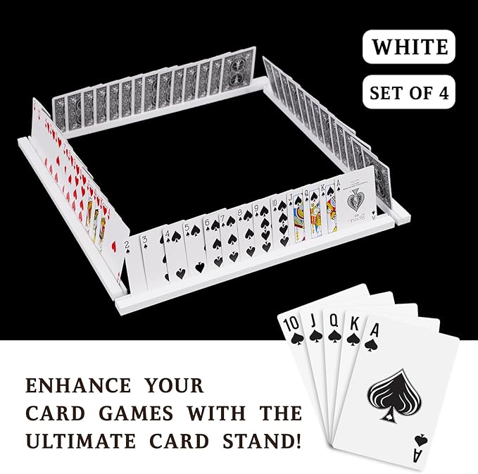Playing Card Holder Stand Width 400mm (15.75 in.) White Acrylic Set for Playing Card Games, Trading Card or Other Card, Board Games (4 Pcs, White)