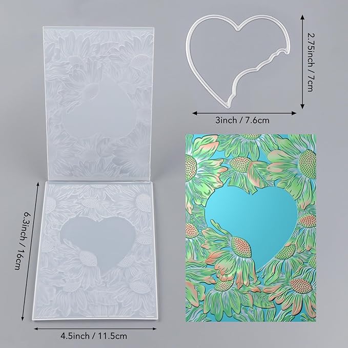 BAOFALI3D Embossing Folder and Metal Die Set for Card Making,Heart Leaves Background Plastic Textures Fades Embossing for Paper Crafting Handmade Crafts Wedding Valentine's Day Scrapbook Card Decorat
