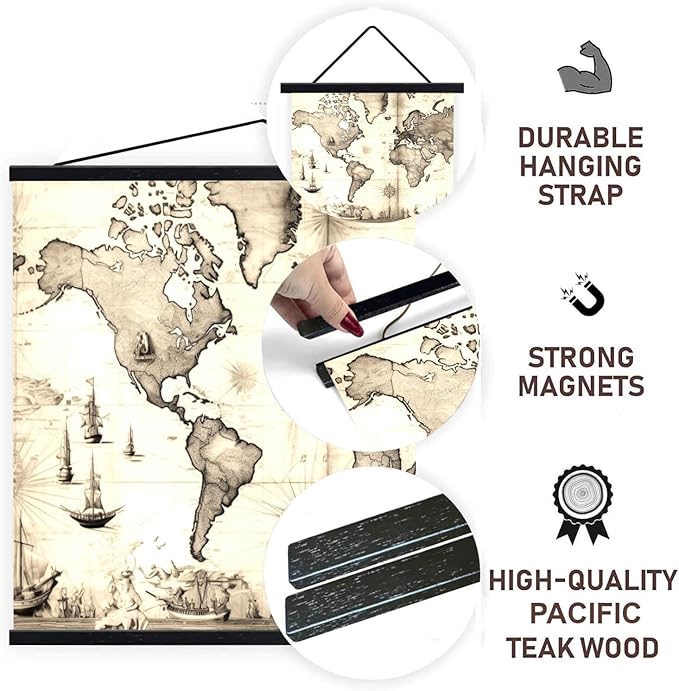 DACRI HOME 28" Wide Teak Magnetic Poster Hanger, 28x22 28x36 28x40 Wood Poster Frame for Picture Canvas Print Map Scroll Wall Art Hanging, (28 Inch, Black)