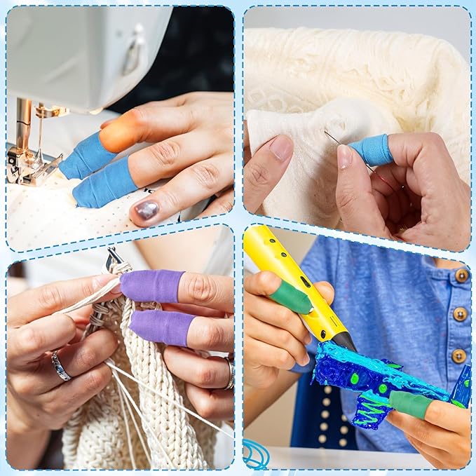 3 Rolls Thimble Tape for Hand Sewing, Self-Adhesive Cotton Finger Protector, Breathable Finger Tape Adjustable Knitting Bandage for Quilting, Embroidery DIY Crafts (Green, Purple, Blue)