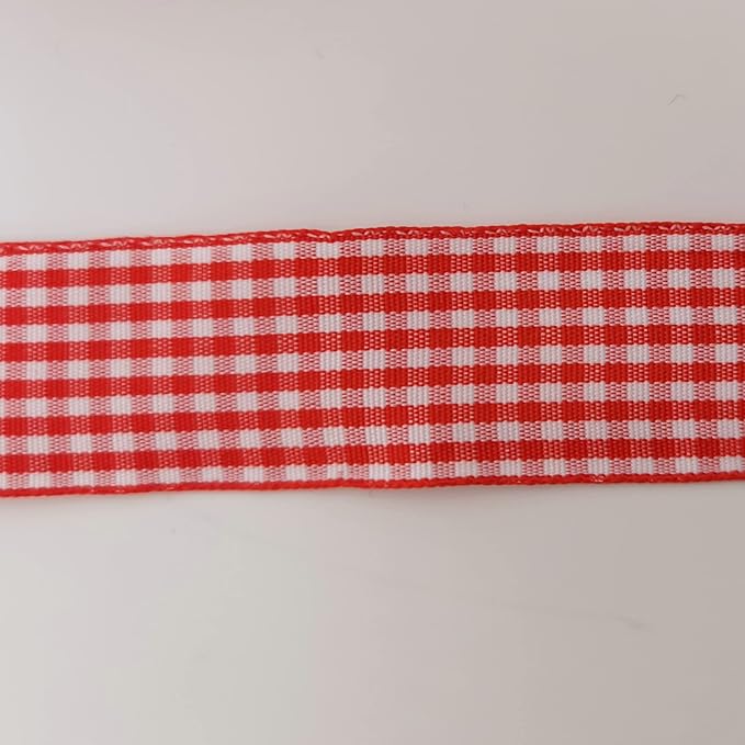 1 Inch Red and White Woven Edge Gingham Ribbon 25 Yards Each Roll 100% Polyester (1", red)