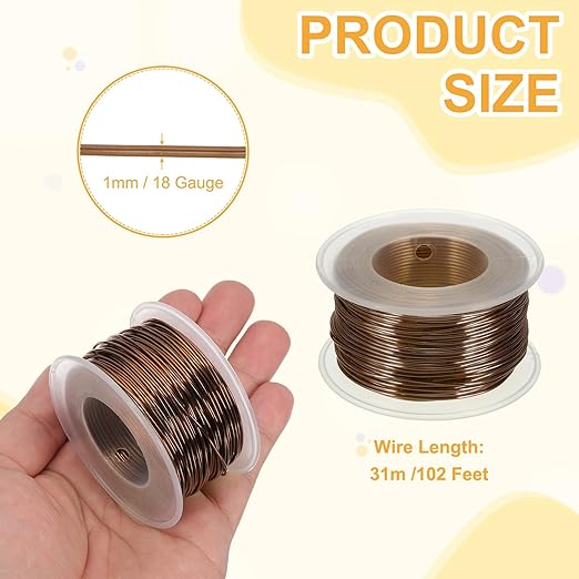 uxcell 18 Gauge / 1mm Anodized Aluminum Wire for Jewelry Craft Making, 102 Feet Bendable Flexible Wire for DIY Home Decor Gardening Sculpture, Bronze