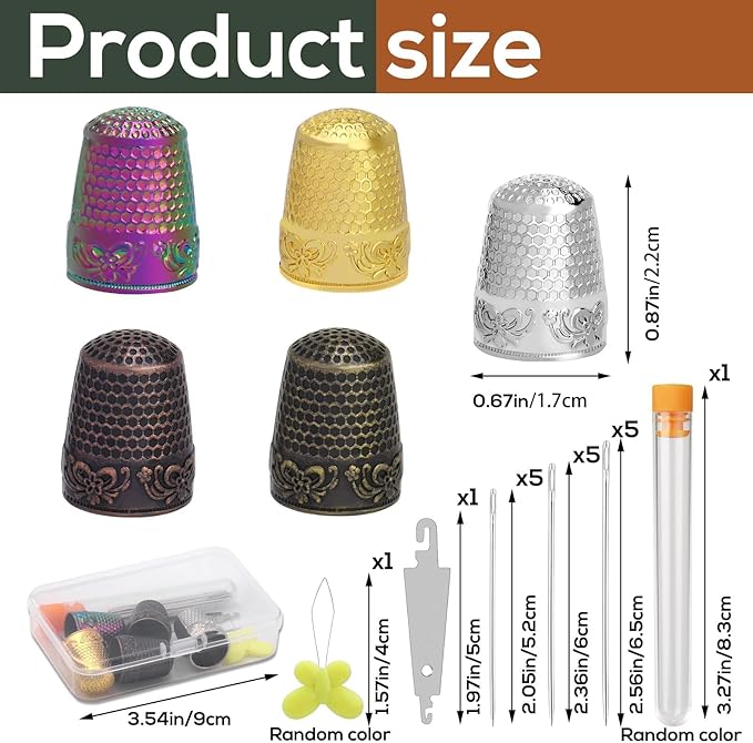 Nitlak 24 Pcs Metal Sewing Thimbles for Hand Sewing, Metal Finger Protectors, Sewing Thimble Ring with Needle Threader, Needles with Storage Container, Plastic Storage Box for Hand DIY Sewing