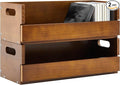 2 Set Wooden CD Storage Box Holder Shelf Cassette Tape Display Racks with Carrying Handles, Organizer Shelf for Movie Cases, DVDs, Each Set Can Store up to 36 Pcs CDs (Brown)