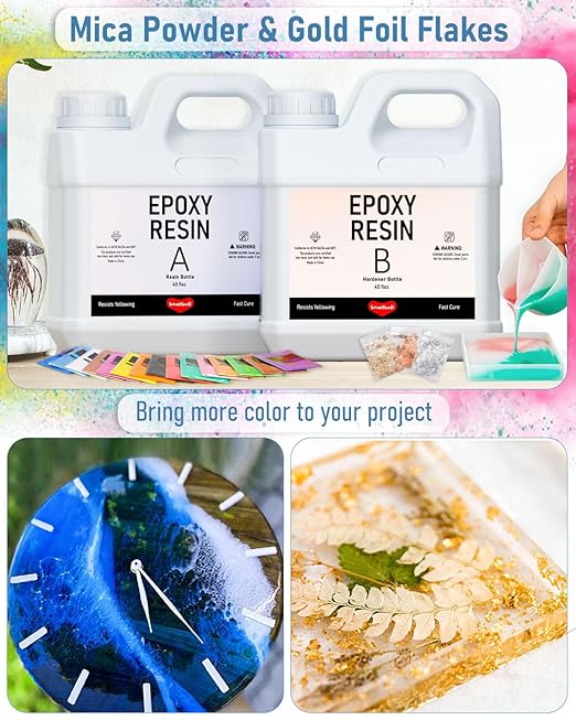 80 Oz Epoxy Resin Kit with 16 Colors Mica Powder, Gold Foil, Cups & Stick, Crystal Clear Resin Beginner Supplies for Coating Casting Table, Molds, Jewelry Making, DIY Art Craft, 1:1 Ratio