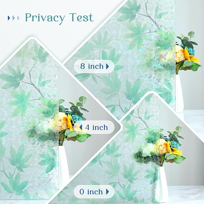 Haton Window Privacy Film, Decorative Stained Glass Window Clings, 3D UV Sun Blocking Sticker, Removable Static Cling Heat Control Tint for Home Door, Leaf Rainbow, 17.5" x 157.4" Non-Adhesive