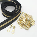 Leekayer #5 Gold Metallic Nylon Coil Zippers by The Yard Bulk 10 Yards Black Tape with 25pcs Gold Sliders for DIY Sewing Tailor Craft Bag(Black)