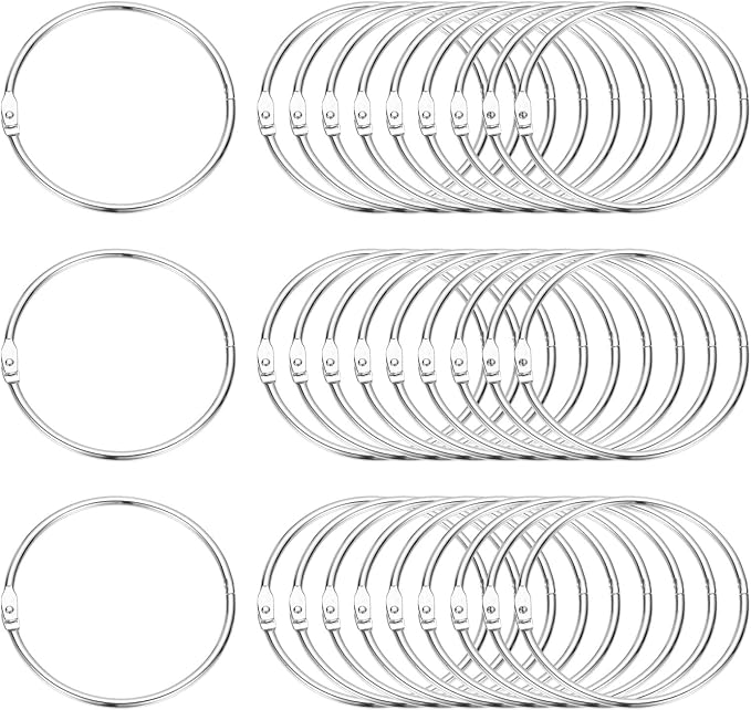 PATIKIL 3.1" x 3.5" Loose Leaf Binder Rings, 30 Pcs Metal Book Rings Nickel Keychain Ring for Paper Index Cards Flash Card Notebook Rings Office Home Book Binder, Silver Tone