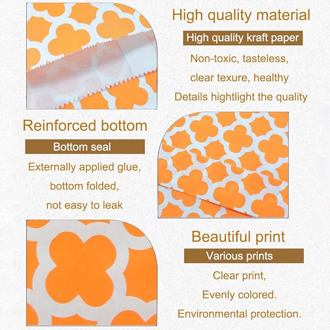 KEYYOOMY 100 Pcs Orange Candy Buffet Bags Small Cookie Bags Polka Dot Paper Treat Bag for Wedding Birthday Party (5 inch x 7 inch)