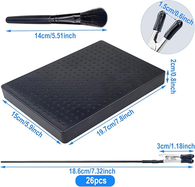 LAMXD Model Painting Stand Base (19 x 14 Holes) and 26PCS Alligator Clip Sticks Set (with Rubber Tips) Modeling Tools for Airbrush Spray, for Model Parts Holder (7.87 x 5.9Inch)