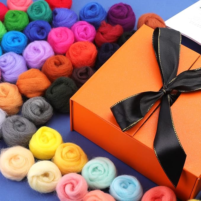 Mayboos 54 Colors Fiber Wool Yarn, 5.71oz Wool Roving for Needle Felting Wool DIY Hand Spinning, 3g/Color