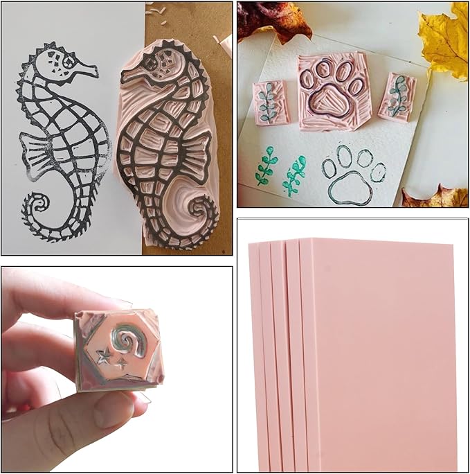 25 Pcs 4"x6" Rubber Linoleum Stamp Carving Blocks for Printmaking, Linocut Artists, Crafts - Light Pink by KUKLIPJIM
