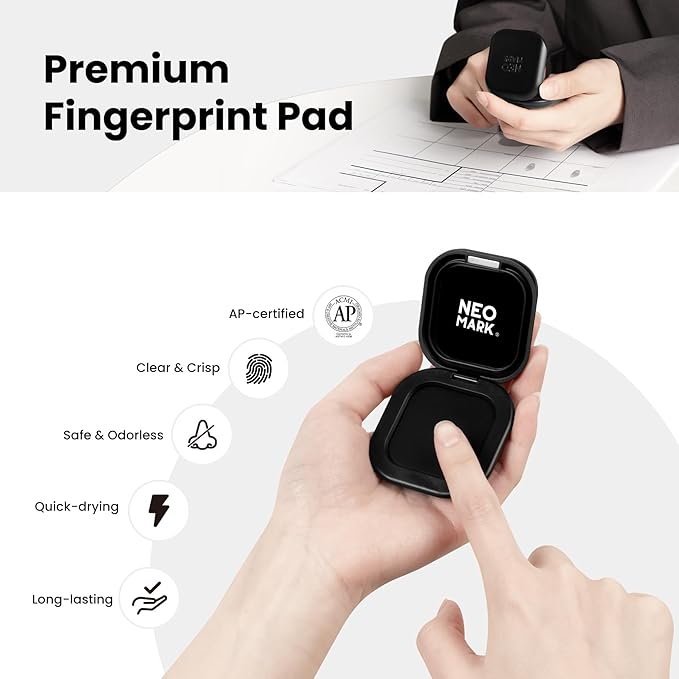 Premium Fingerprint Ink Pad, Thumbprint Ink Pad, Quick-Drying and AP-Certified, for Office Notary Supplies Identification Security ID Fingerprint Cards Law Enforcement (Black, 1 Pc)