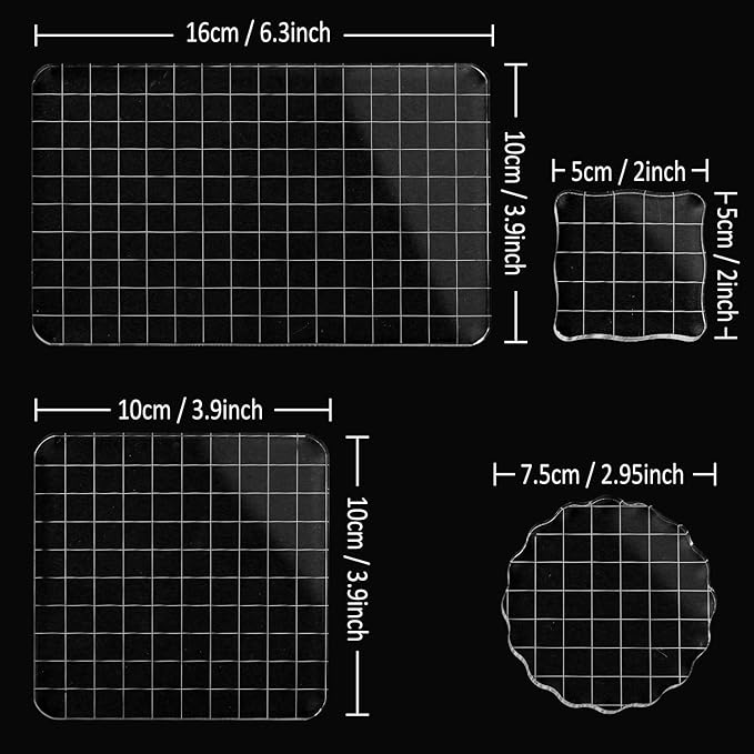 Whaline Large Acrylic Stamp Block Clear Stamping Tools Set with Grid Lines for Art Crafts Scrapbooking, 4 Pack