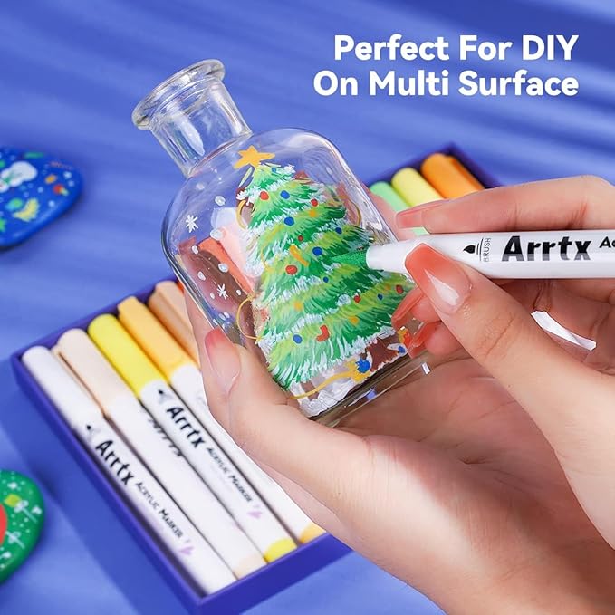 Arrtx Acrylic Paint Pens, 58 Colors for Rock Painting, Extra Brush Tip, Water Based Paint Markers for Stone, Glass, Easter Egg, Wood and Fabric Painting-No Toxic,No Odor-Type 30A+B