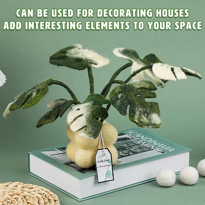 OEHPICC Needle Felting Kit for Beginners, Monstera Potted Plant Felt Kit, Wool Felting Kit with Felting Needles, Felting Pad and Instructions, Perfect for Office Indoor Greenery Present Idea