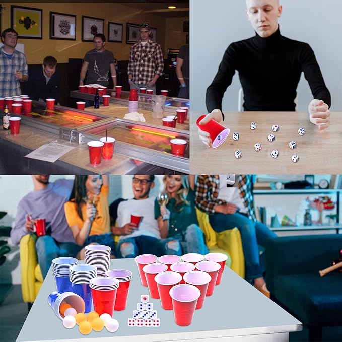 GOLDGE 60 Packs 16 Oz Plastic Party Cups Reusable in Red and Blue with 10 Pack ping Pong Balls, Cup Pong Game Set for Drinks, Soda, Punch, Barbecues, Picnics - Stock Your Home