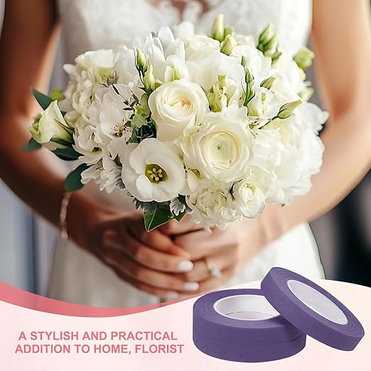 MECCANIXITY 3 Rolls Floral Tapes, 30 Yard x 1/16 in Florist Crepe Flowers Bouquets Tape Adhesive Waterproof for Flower Arranging Wrapping, Purple