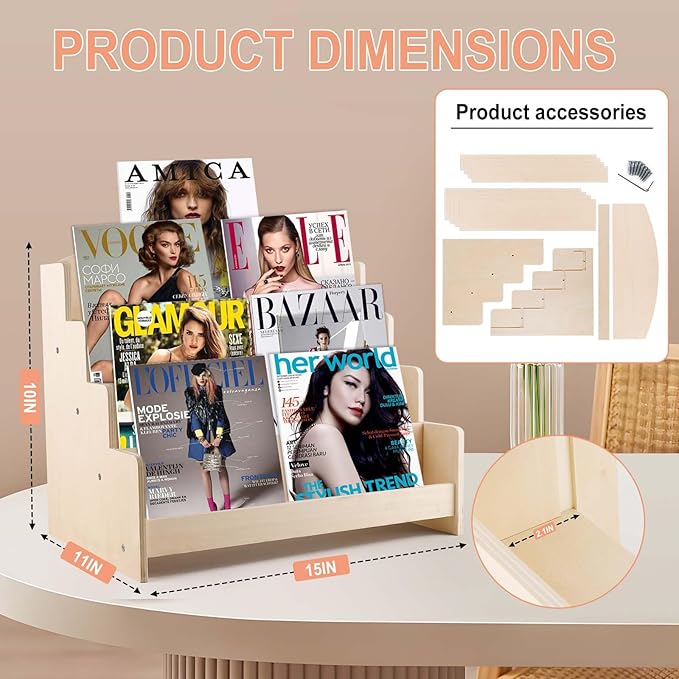 4-Tier Wooden Greeting Card Display Stand, Sticker Organizer Rack, Retail Counter Holder for Postcards and Photos& Stationery Vendors (Burlywood)